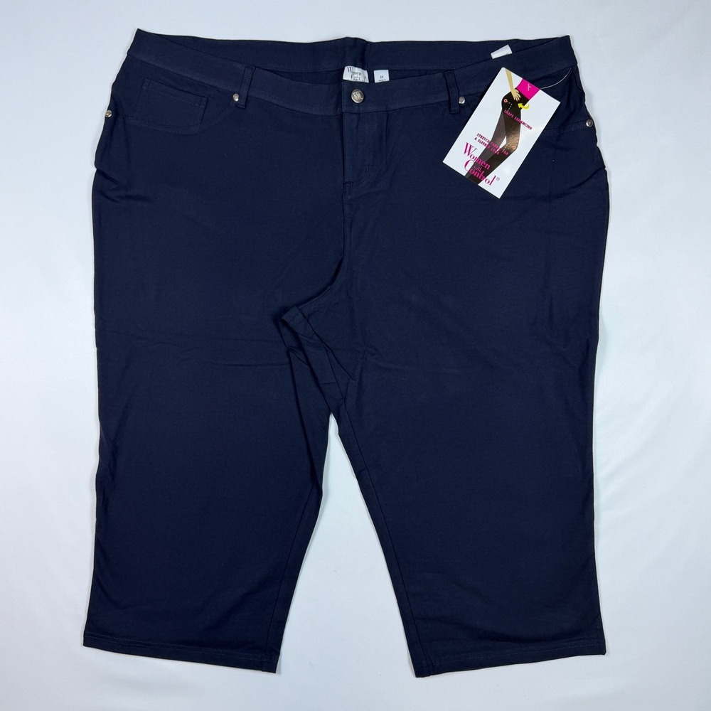 Women with Control Capri Pants Womens 3X Navy Blue Shaping Stretch A213882